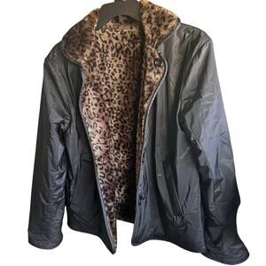 CAVALINA VTG reversible faux leopard cheetah fur & black water resistant sz L